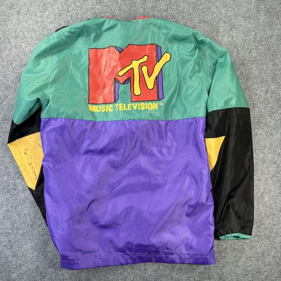 MTV Music Television Jacket Mens Small Multicolor Hooded Windbreaker 2020 - Picture 12 of 12